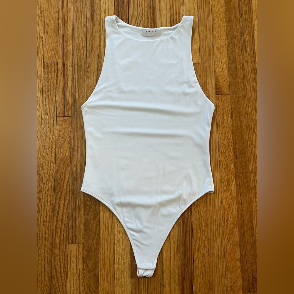 Aritzia Babaton White Sleeveless Bodysuit High Neck size medium